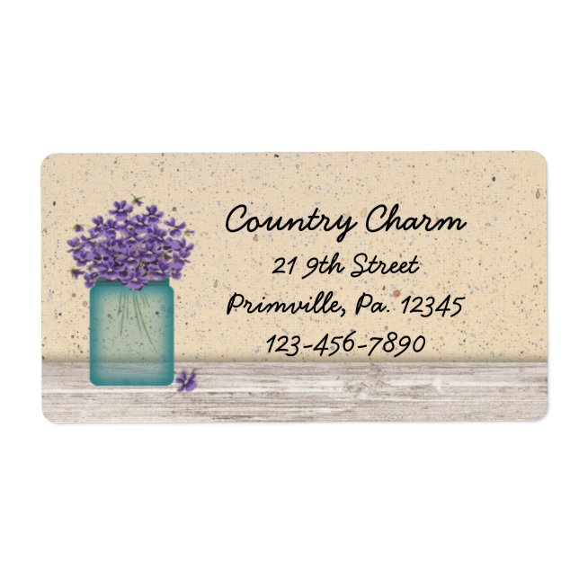 Blue Mason Jar Violets Label (Front)