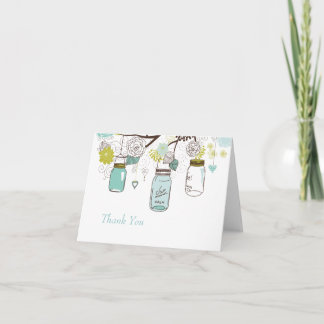 Blue Mason Jars and Love Birds Postage Thank You Card