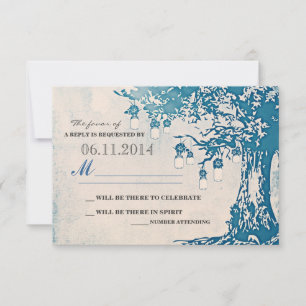 blue mason jars tree rustic wedding rsvp cards