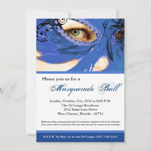 Blue Masquerade Mask Ball Costume Halloween Invitation