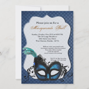 Blue Masquerade Mask Ball Costume Halloween Invitation