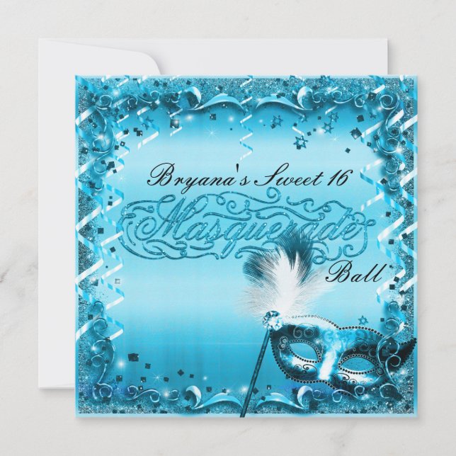 Blue Masquerade Mask Elegant Ball Party Invitation (Front)