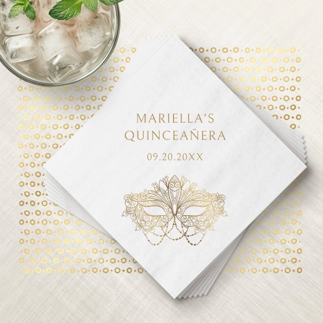 Blue Masquerade Mask Elegant Quinceanera Napkin (Creator Uploaded)