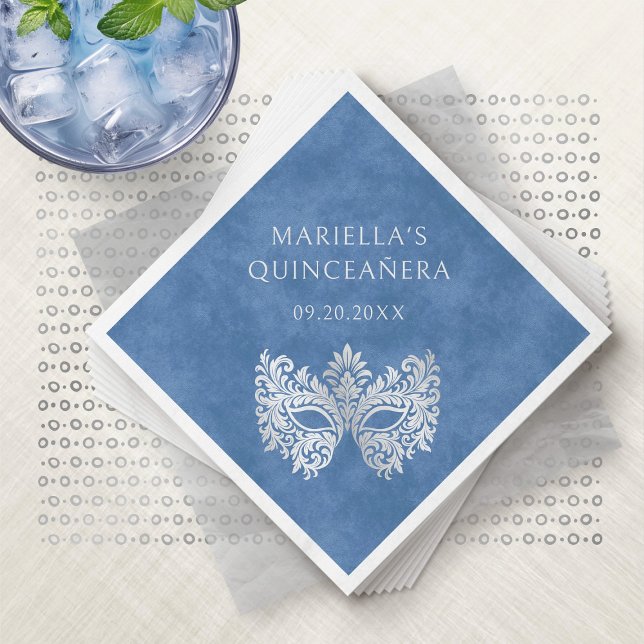 Blue Masquerade Mask Elegant Quinceanera Napkin (Creator Uploaded)