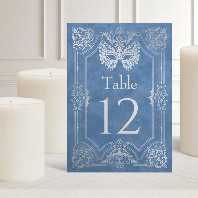 Blue Masquerade Mask Elegant Quinceanera Table Number (Creator Uploaded)