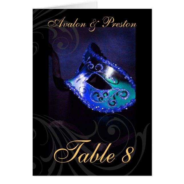 Blue Masqurade Swirl Table Number Card (Front)