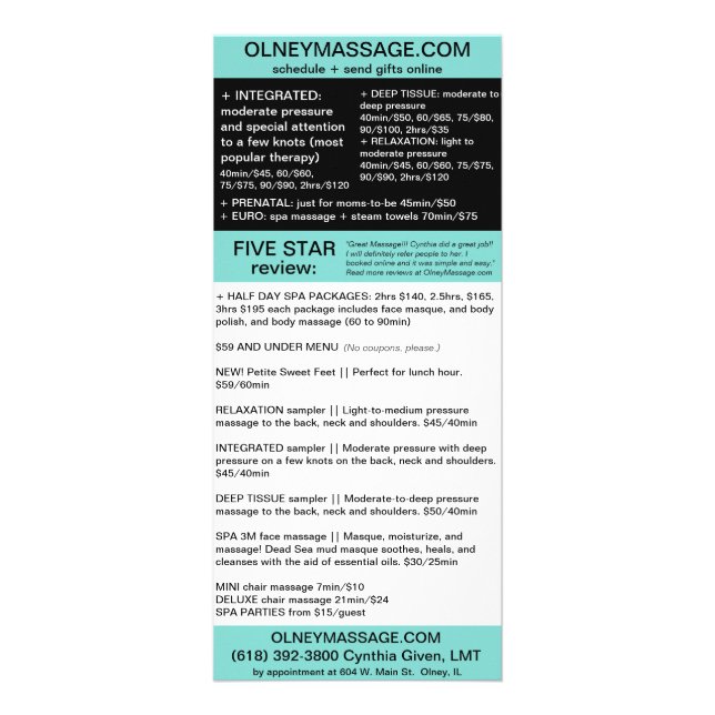 blue massage and spa brochure card (Back)