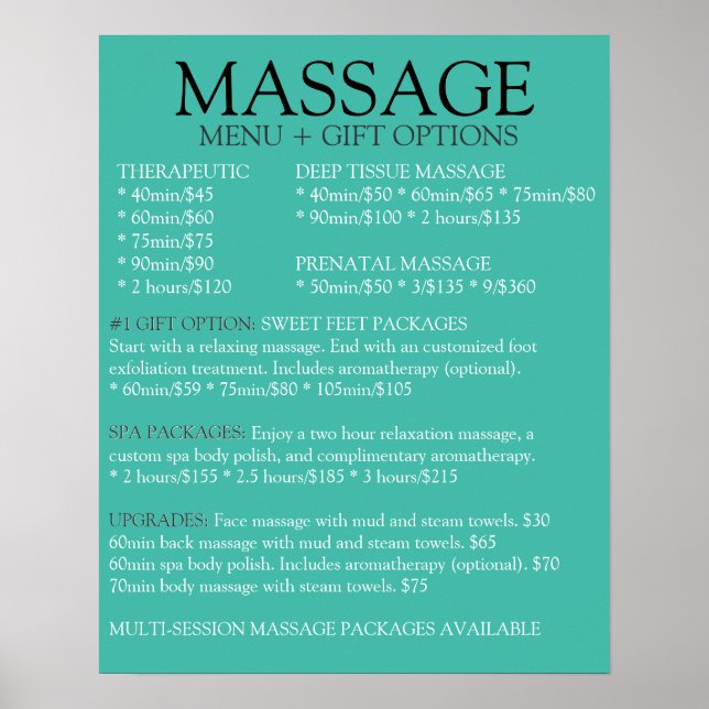 BLUE massage service menu list Poster (Front)