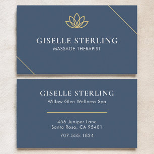 Blue Massage Therapist Minimalist Lotus Business Card