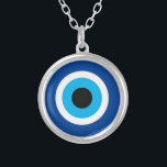 Blue Mati charm round Evil Eye talisman Silver Plated Necklace<br><div class="desc">Blue Mati charm round Evil Eye talisman Silver Plated Necklace. Blue mati Greek / Turkish amulet symbol for protection and good luck. Custom favour gifts for Birthday party,  wedding,   etc.</div>