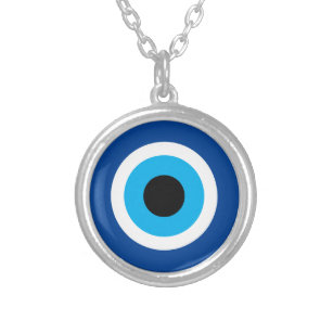 Blue Mati charm round Evil Eye talisman Silver Plated Necklace