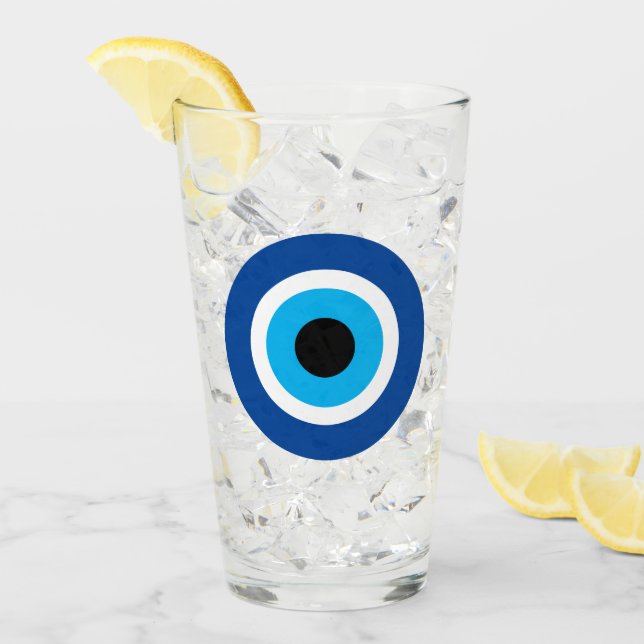 Blue Mati Evil Eye Greek Symbol Drink Glass (Front Ice)