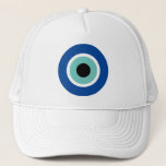 Blue Mati Evil Eye luck & protection logo Trucker Hat<br><div class="desc">Blue Mati Evil Eye luck & protection symbol trucker hat. Blue Mati ancient Greek / Roman / Turkish eyeball icon for protection and good luck. Custom colour caps for him or her.</div>