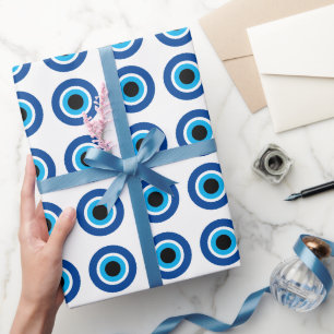 Blue Mati Evil Eye symbol wrapping paper