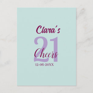 blue mauve cheers 21st birthday add name date postcard
