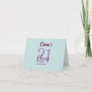 blue mauve cheers 21st birthday add name date thank you card