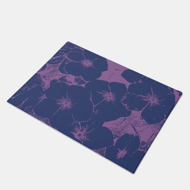 Blue Mauve Floral Pattern Doormat (Angled)