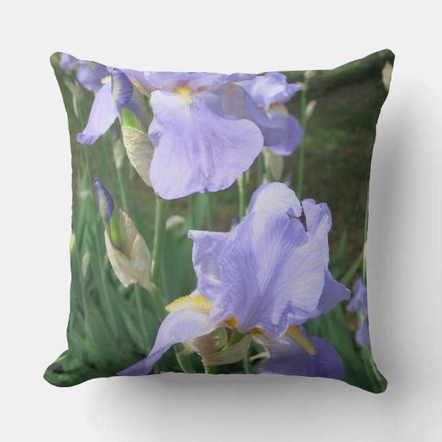 Blue Mauve Irises Flowers Throw Pillow (Front)