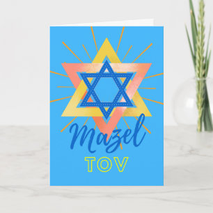 Blue Mazel Tov Bold Colourful Star of David Card