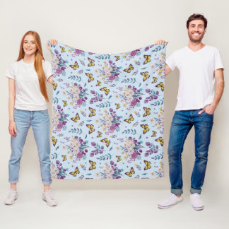 Blue Meadow Butterfly Floral Throw Blanket