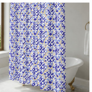 Blue Meadow Delicate Floral Mosaic Elegant  Shower Curtain
