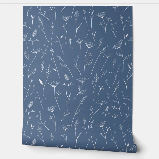 Blue Meadow Florals Wallpaper (Unrolling)