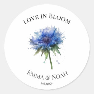 Blue Meadow Magic: Watercolor Cornflower Art Classic Round Sticker
