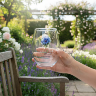 Blue Meadow Magic: Watercolor Cornflower Art Stemless Wine Glass