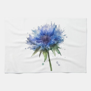 Blue Meadow Magic: Watercolor Cornflower Art  Tea Towel