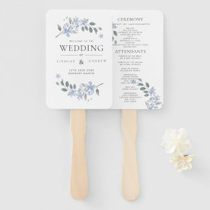 Blue Meadow Watercolor Wedding Program Hand Fan