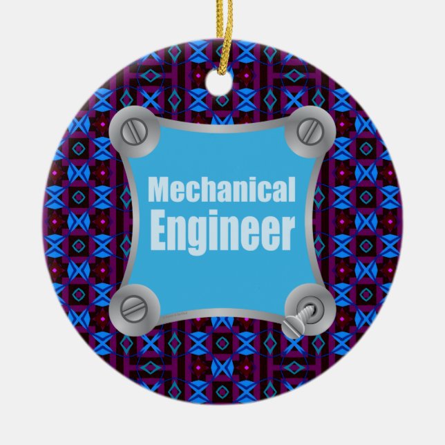 Blue Mechanical Engineer Ceramic Tree Decoration (Front)