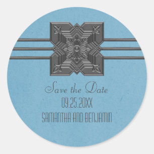 Blue Medallion Border Save the Date Stickers