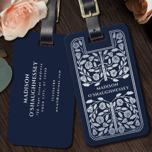 Blue Mediaeval Fantasy Silver Sword Name Luggage Tag