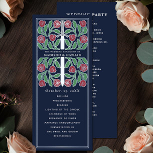 Blue Mediaeval Floral Silver Sword Royal Wedding Programme