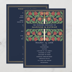 Blue Mediaeval Gold Floral Sword Royal Wedding Programme