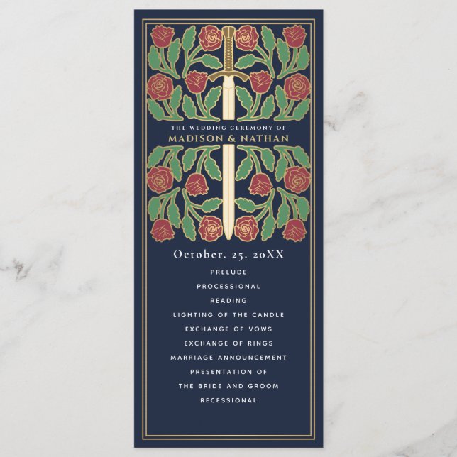Blue Mediaeval Gold Floral Sword Royal Wedding Programme (Front)