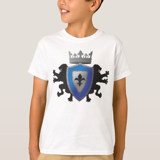 Blue Mediaeval Lion Heraldry Boy's Ringer T-Shirt (Front)