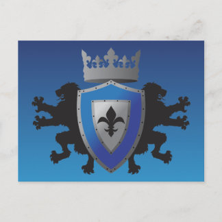 Blue Mediaeval Lion Heraldry Postcard