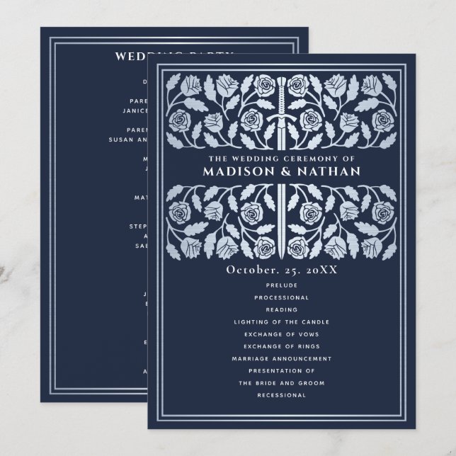 Blue Mediaeval Silver Sword Royal Wedding Programme (Front/Back)