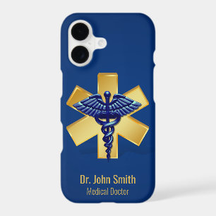Blue Medical 3D Caduceus Gold Cross