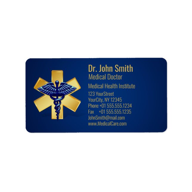 Blue Medical 3D Caduceus Gold Cross Label (Front)
