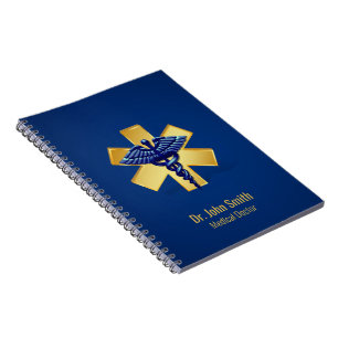 Blue Medical 3D Caduceus Gold Cross Notebook