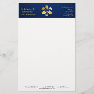 Blue Medical 3D Caduceus Gold Cross Stationery