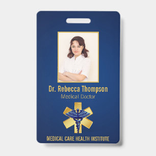 Blue Medical 3D Caduceus Gold Paramedic Photo ID Badge