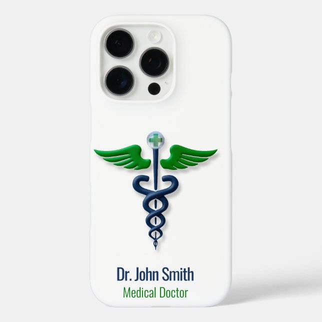 Blue Medical Caduceus Stylish Green Wings Cross Case-Mate iPhone Case (Back)