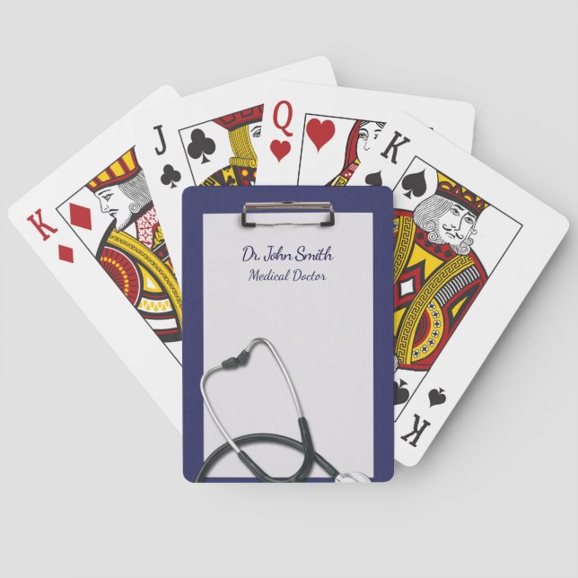 Blue Medical Clipboard with Stethoscope Playing Cards (Back)