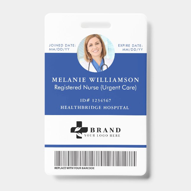 Blue Medical Employee Circle Photo ID & Logo Badge (Front)