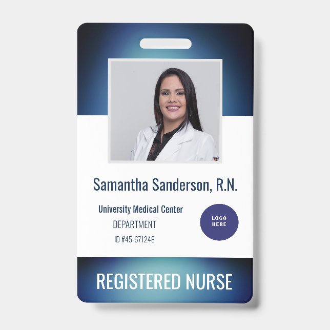 Blue Medical Employee ID Hospital Logo Barcode Badge (Front)