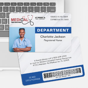Blue Medical ID Badge with Photo & Barcode