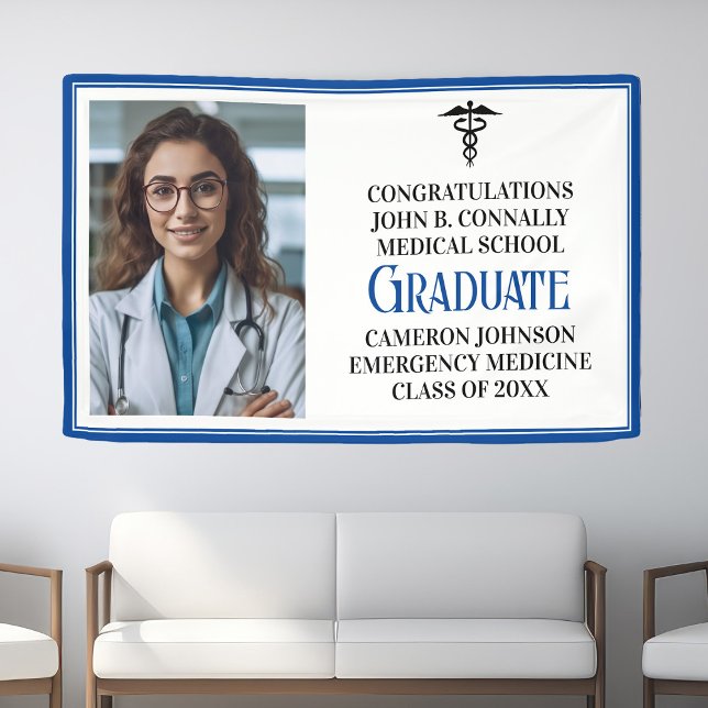 Blue Medical School Photo Graduation Party Banner (Creator Uploaded)